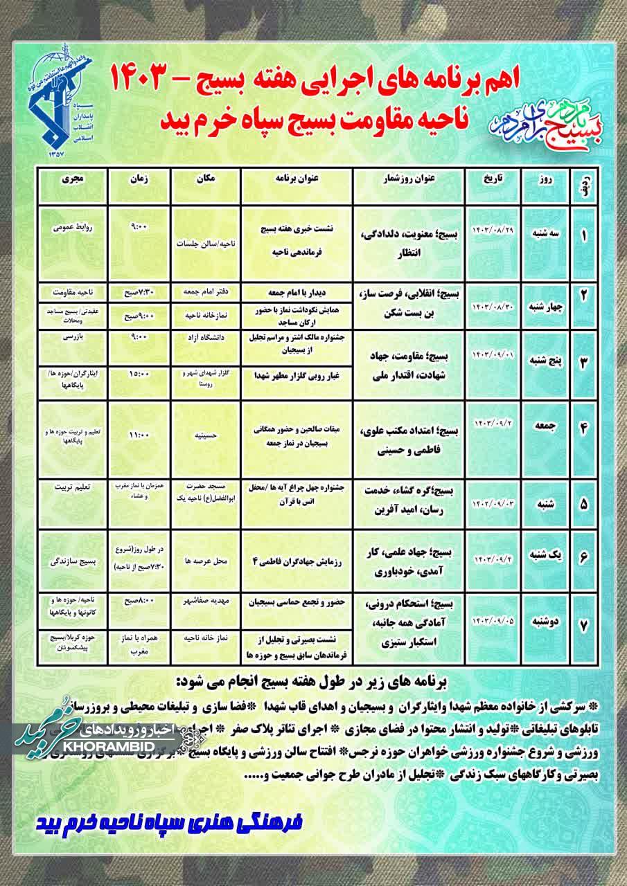 برنامه های شاخص هفته بسیج در شهرستان خرم بید