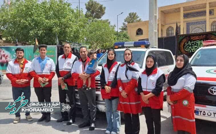 پوشش امدادی مراسم شیرخوارگان حسینی توسط امدادگران جمعیت هلال‌احمر خرم بید
