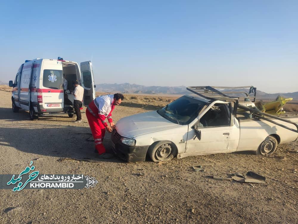 یک مصدوم بر اثر واژگونی وانت بار آریسان در جاده صفاشهر به آباده