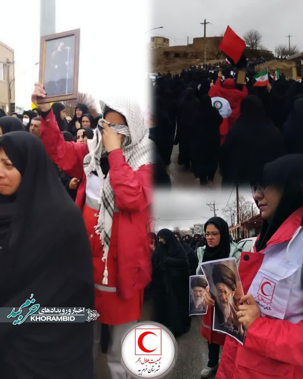 تجدید میثاق امدادگران و نجاتگران خرم‌بید با آرمان‌های شهدای مدافع امنیت در مراسم وداع با شهید محمد ساریخانی خرمی