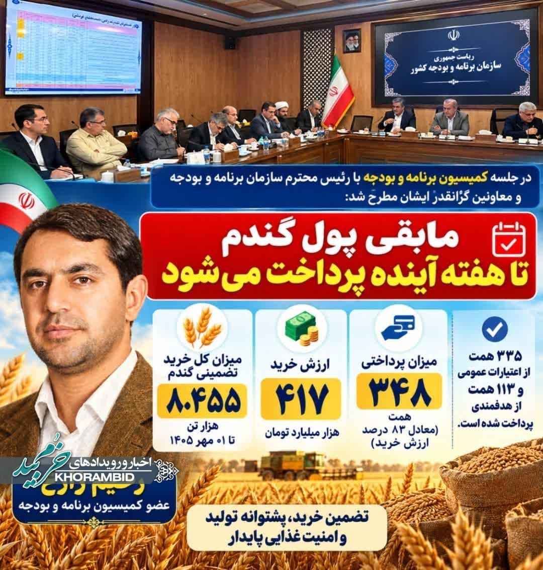 رحیم زارع: پیگیری جدی برای تأمین منابع و پرداخت مطالبات گندم‌کاران