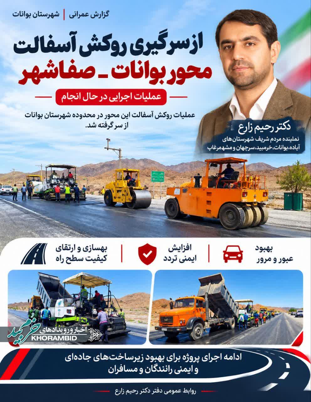 گامی دیگر در مسیر توسعه و ایمن‌سازی راه‌های شمال فارس؛ آغاز عملیات روکش آسفالت محور بوانات–صفاشهر